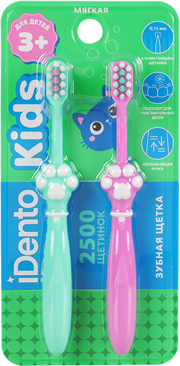 Зубная щетка для детей iDento soft, 2 шт., зеленая/розовая